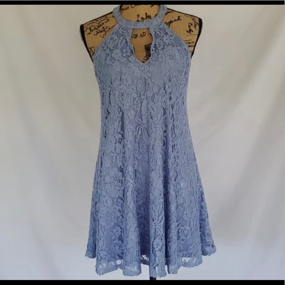 Peephole Cocktail Lace Dress - Francesca’s - Periwinkle-Light blue